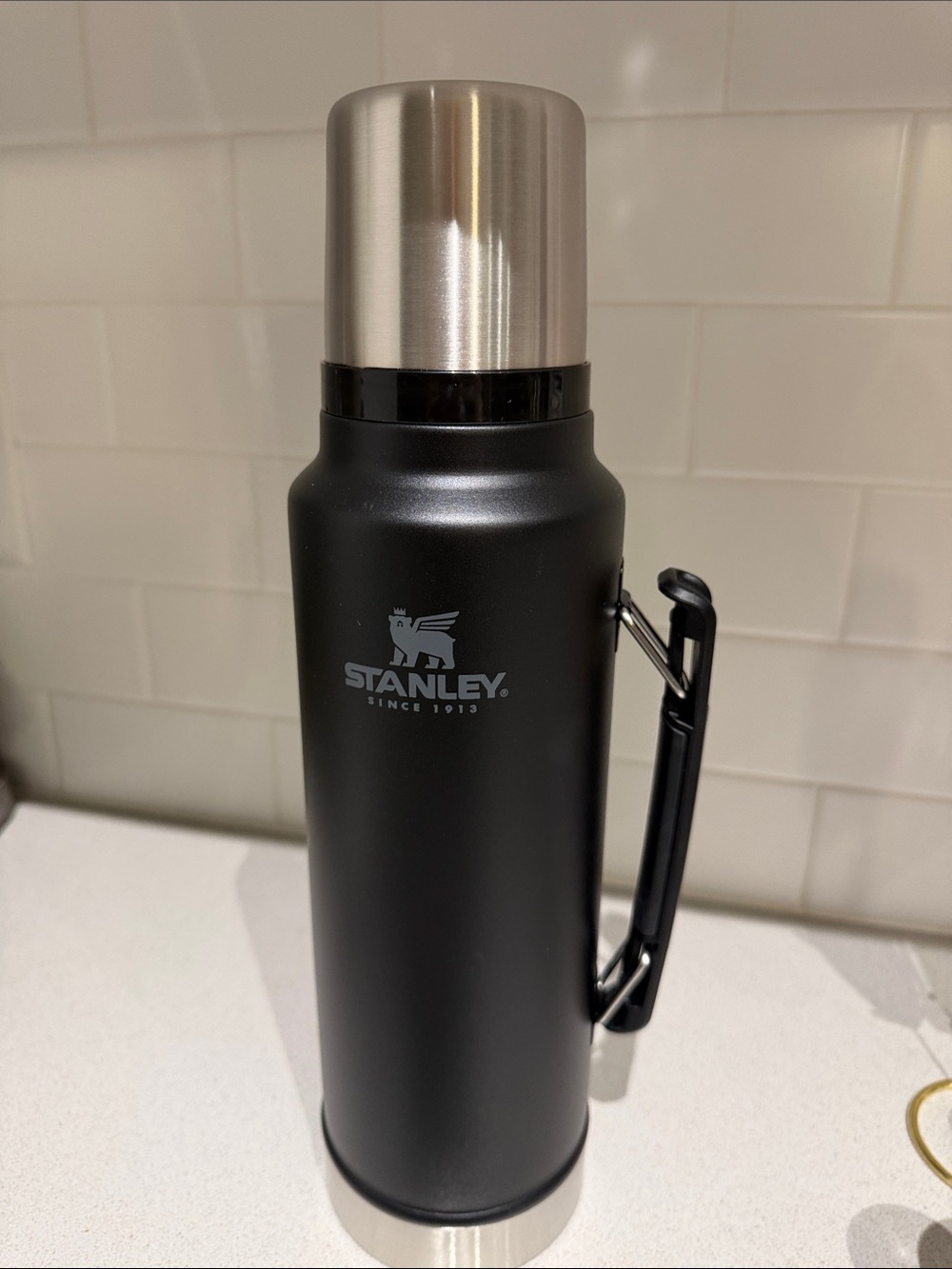 Stanley Black and Stainless Steel Vacuum Bottle with Handle